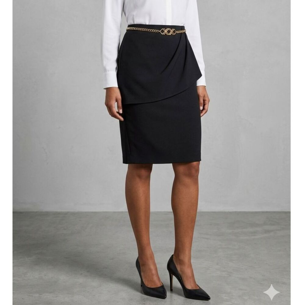 Cabi Black Pencil Skirt 10 L Large Overlay Career Knee Length Workwear